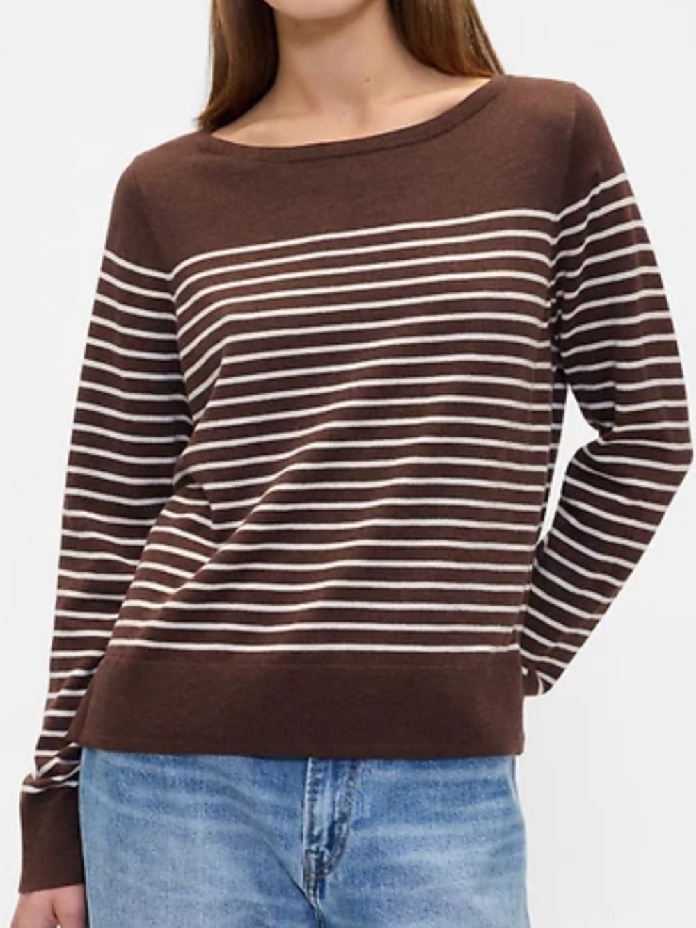GAP Brown and Cream Striped Boatneck Pullover Sweater Size L NWT